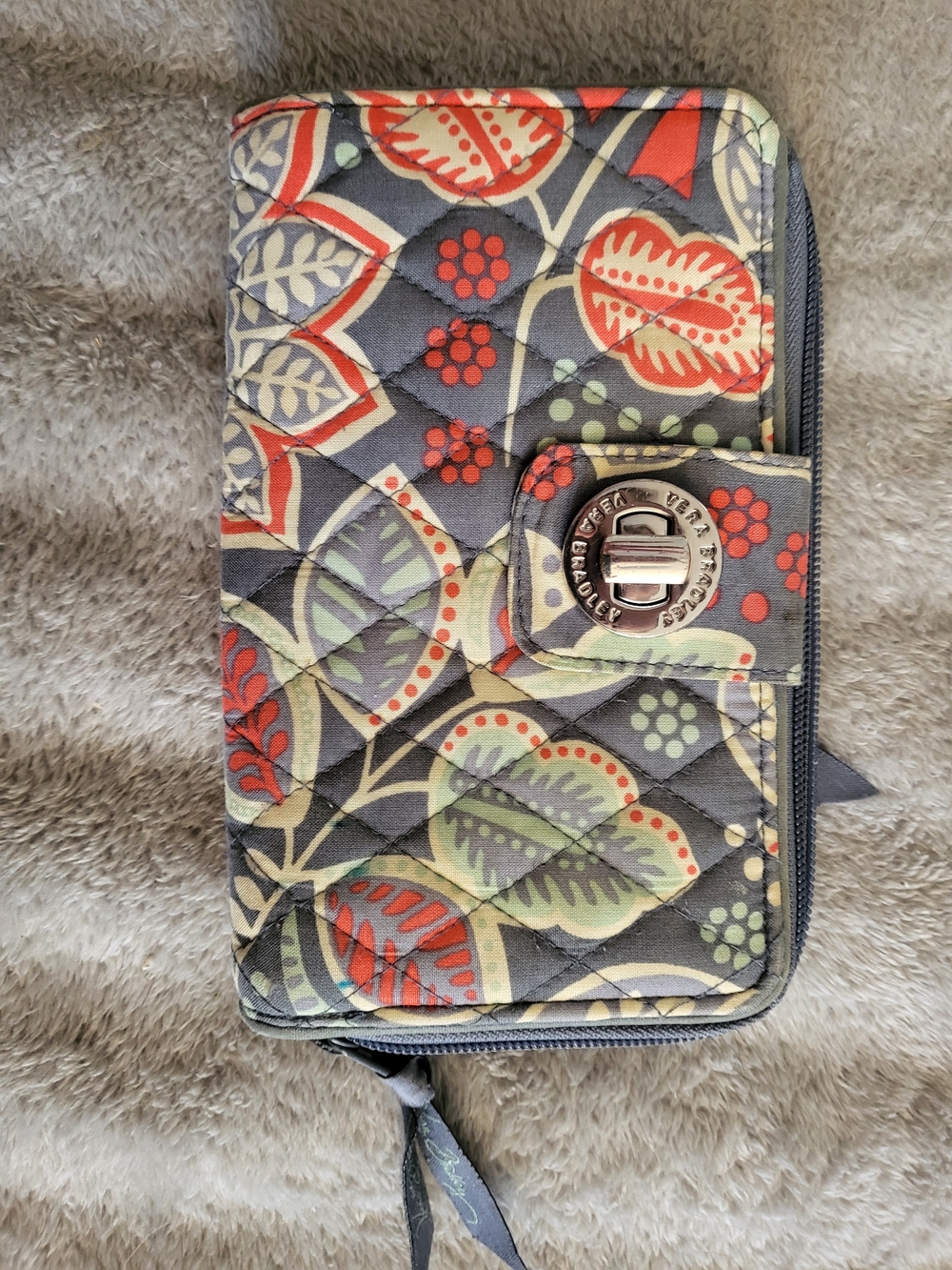 Vera Bradley Quilted Floral Turn-Lock Wallet in Gray and Red
